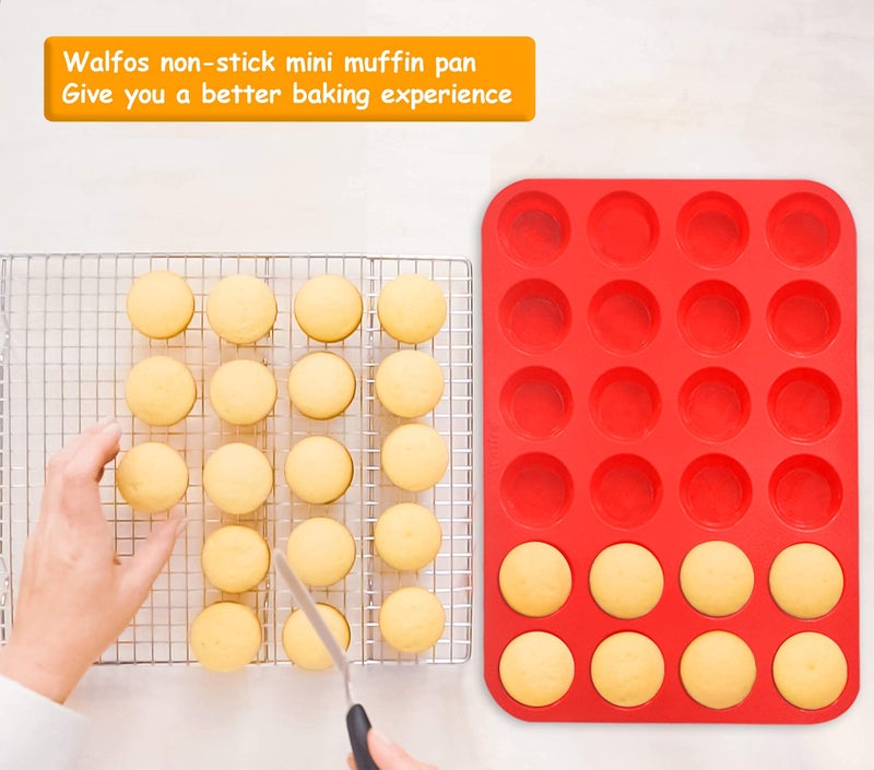 Walfos Silicone Muffin Pan Set - Regular 12 Cups Silicone Muffin Pan and Mini 24 Cups Cupcake Pan - BPA Free and Dishwasher Safe, Great for Making Muffin Cakes, Tart, Bread - Image 5